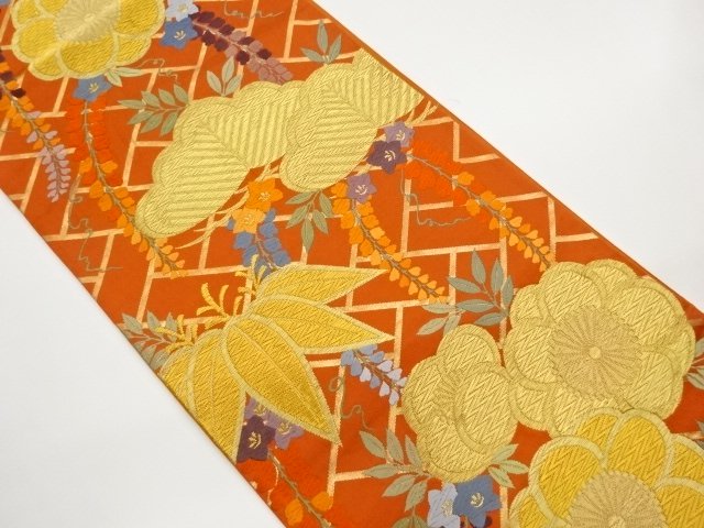 JAPANESE KIMONO / FUKURO OBI / WOVEN SHOCHIKUBAI & FLOWERS